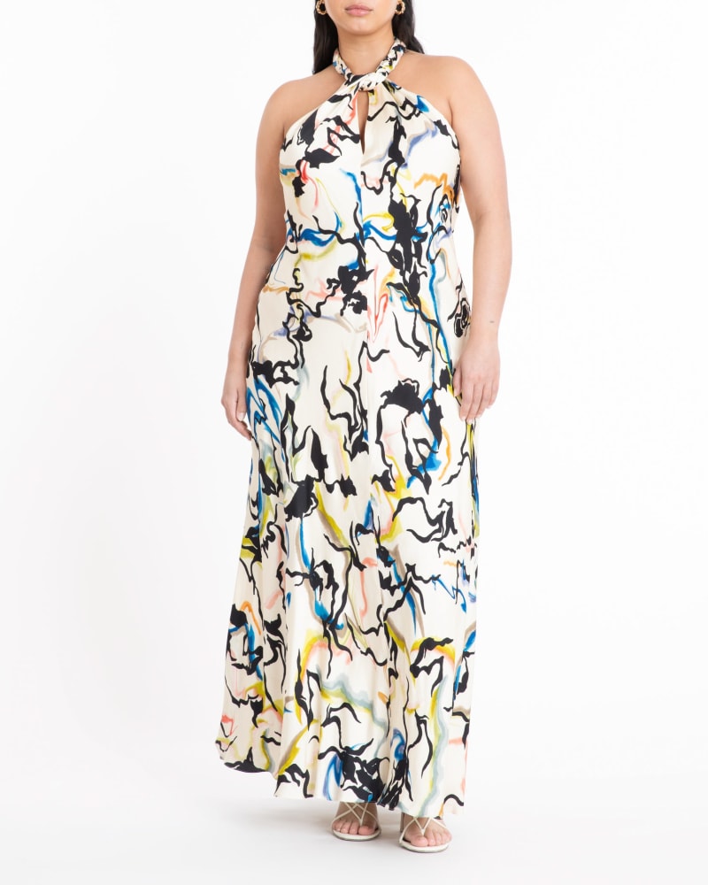 Front of a model wearing a size 20 Maya Dress in CREAM MULTI by Tanya Taylor. | dia_product_style_image_id:283287